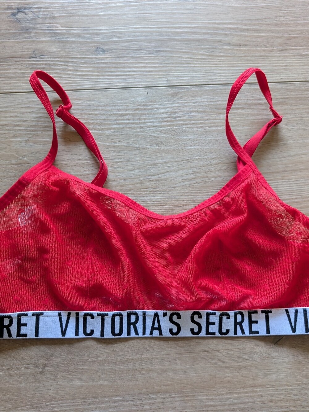 Victoria's Secret Red Heart Mesh Bralette with Branded Elastic Band